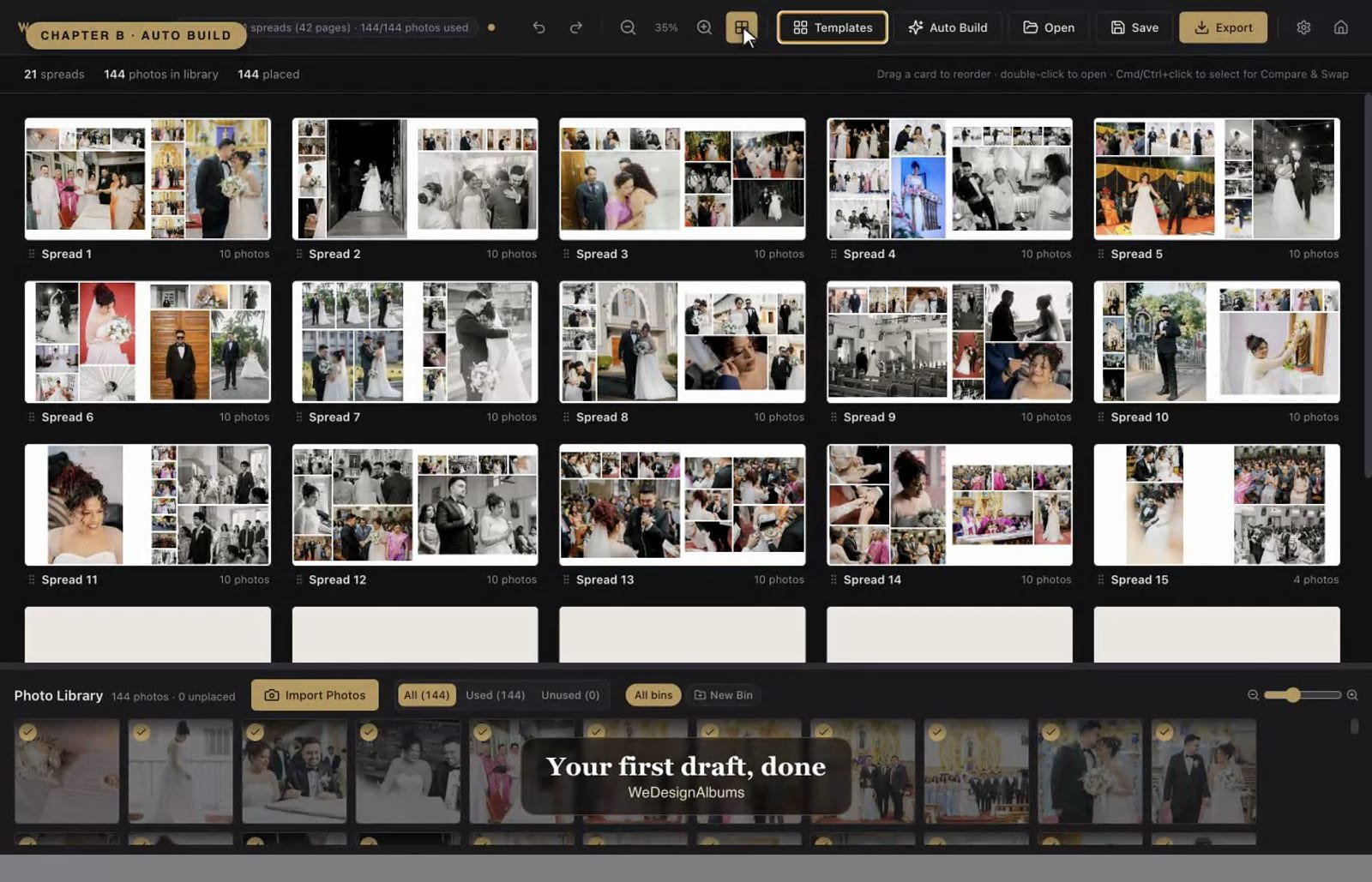 WeDesignAlbums grid view showing an auto-built album